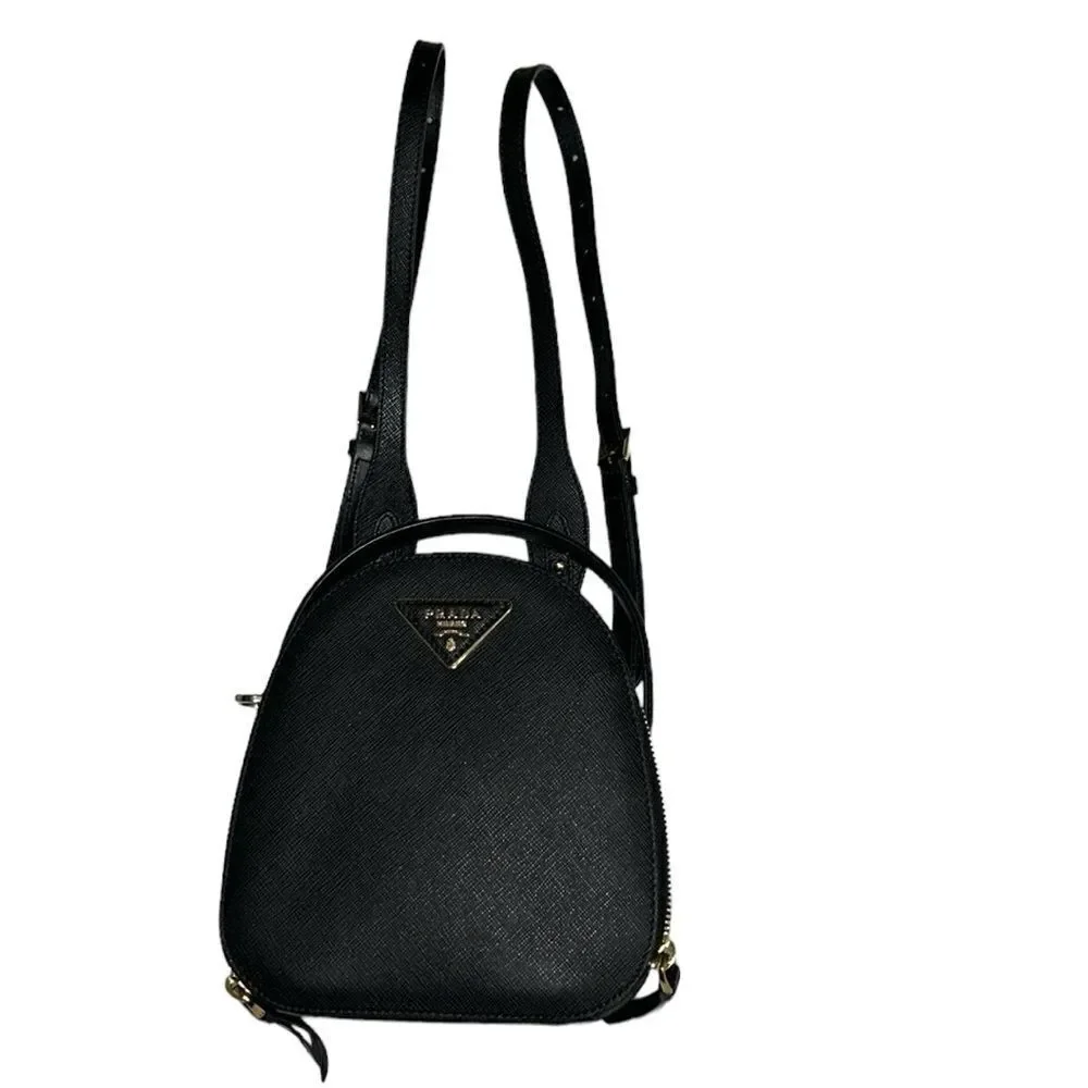 Authentic Prada Black Saffiano Lux Mini Odette Backpack